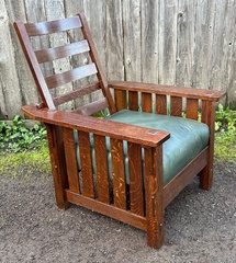  	Original L. & J. G. Stickley Handcraft Morris Chair with Slats to the Floor